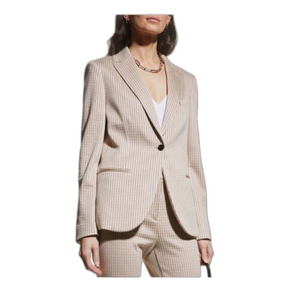 Theory Blush Pink & Cream Staple Blazer Jacket, Houndstooth, Stratton Knit, Sz 8 - Picture 1 of 13